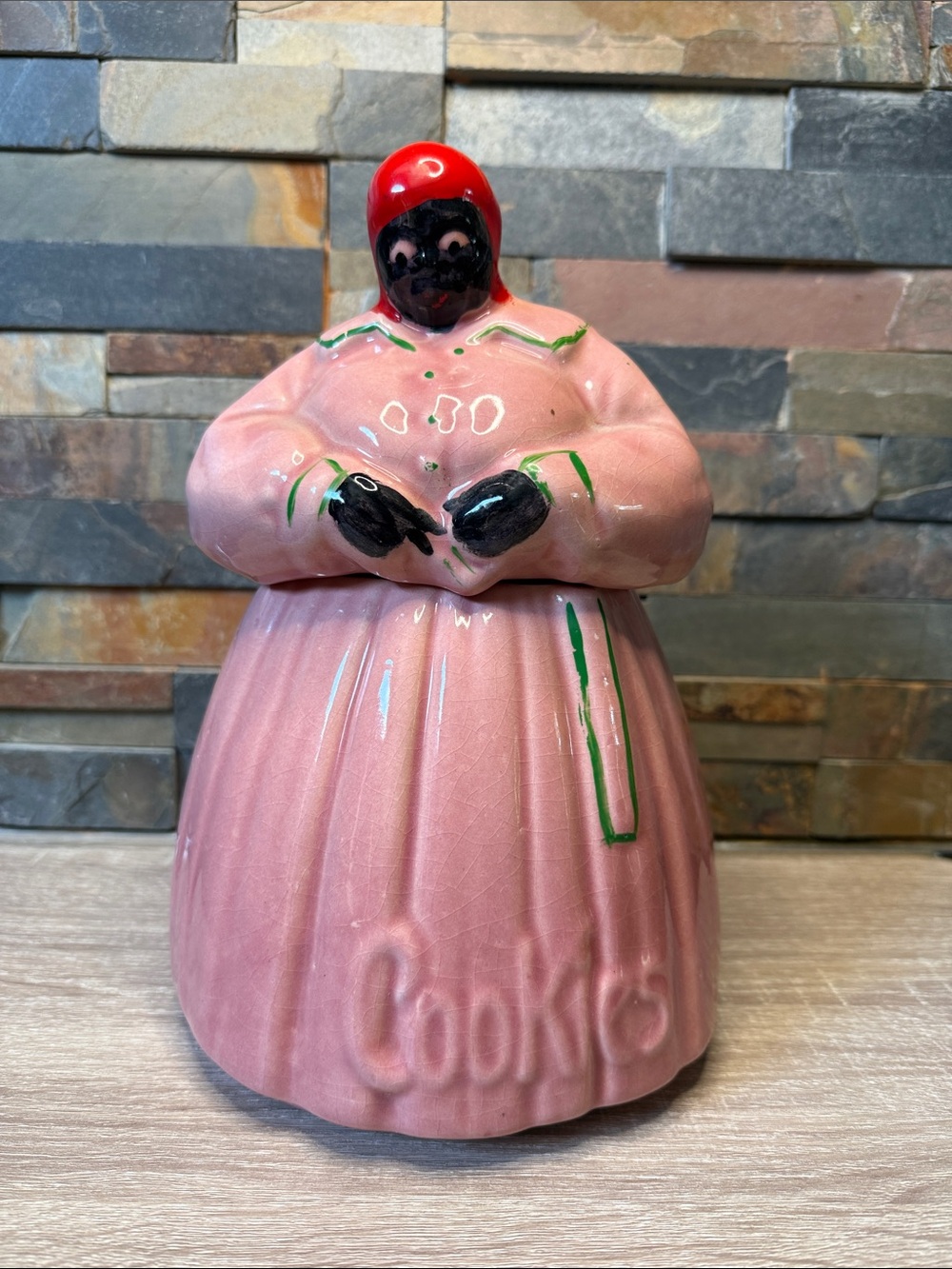 Vintage Mammy Cookie Jar w/ McCoy Mark Pink Pottery Black Americana